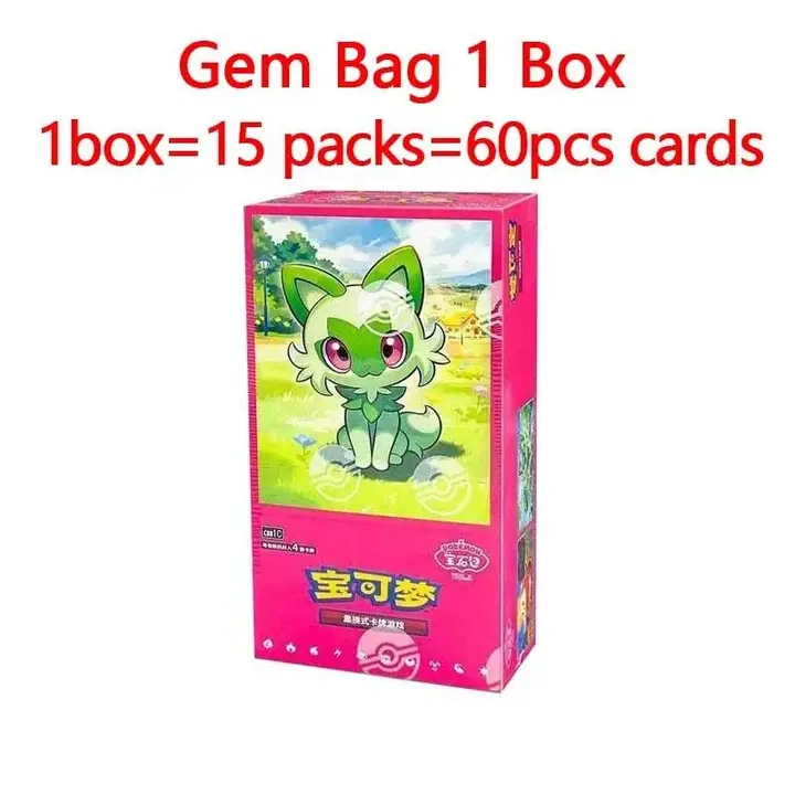 Pink Gem Pack Vol. 1 Sprigatito box with a 15-packs and 60-cards catalog overlay